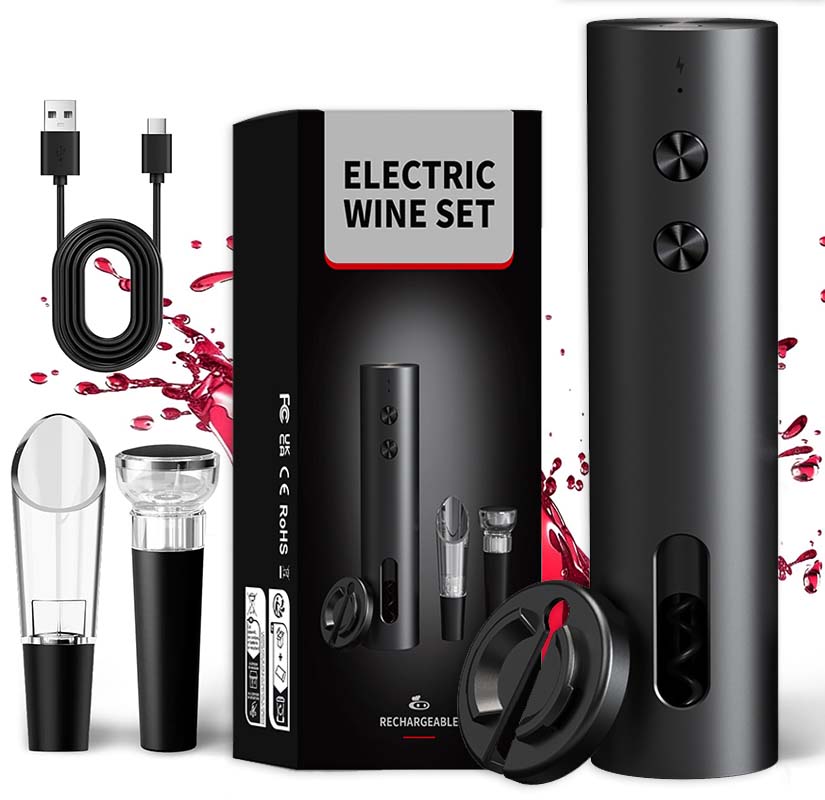 Wine Opener Electric - Set Apribottiglie Elettrico 4-in-1 Ricaricabile USB,